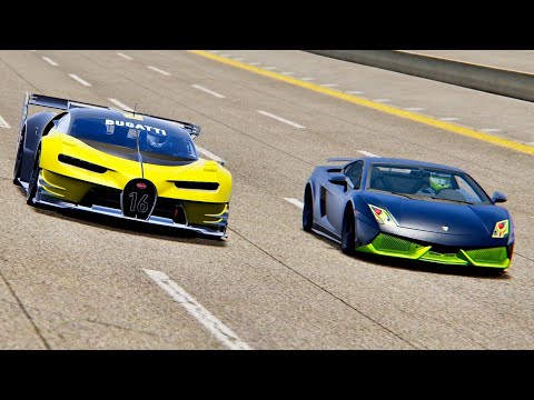 Bugatti Vision GT engine Red Bull X2010 vs Lamborghini Gallardo Electric Monster - Nardo Speed Ring