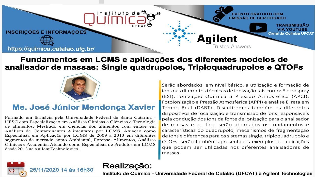 Fundamentos em LCMS e suas aplicações utilizando os diferentes modelos de Analisador de Massas.