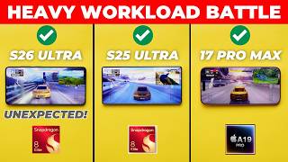 Galaxy S26 Ultra vs iPhone 17 Pro Max vs Galaxy S25 Ultra – Heavy Workload Performance Test!