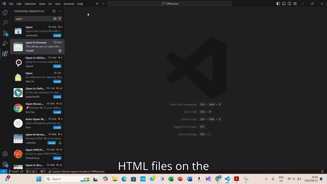 Run HTML Files using Visual Studio Code 2022