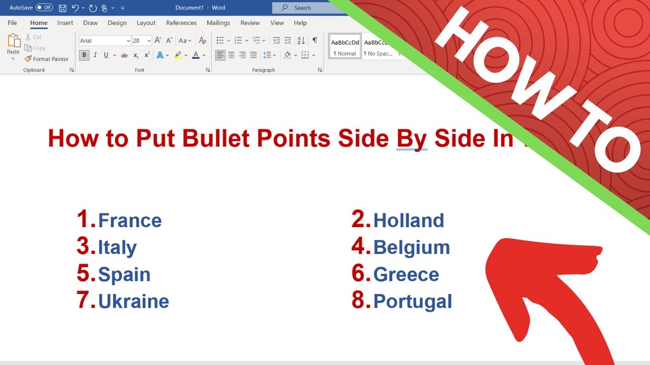 Watch Now How to Put Bullet Points Side By Side In Word (In Two Columns) How to Put Bullet Points Side By Side In Word (In Two Columns)