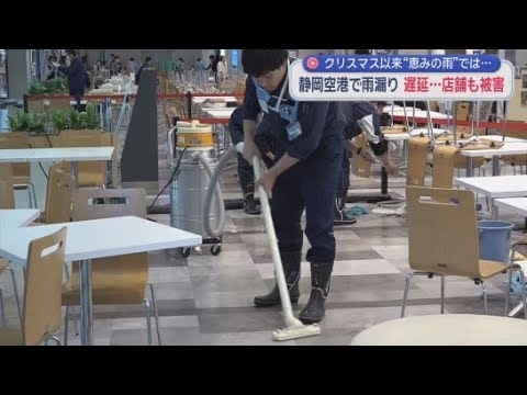 YouTube Video 静岡県内まとまった雨で富士山静岡空港で雨漏り　２階の国内線搭乗口前の床に水たまり　午前８時発の福岡便が１７分遅れる　