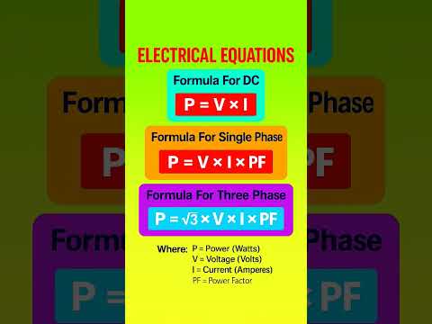 Electrical power Formulas for dc, 1-ph ac and 3-ph ac #electronicseducation #electrical #power