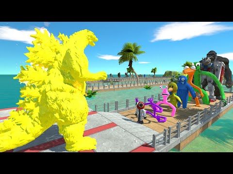Godzilla Burning Yellow vs Rainbow Friends OASIS DEATH RUN - Animal Revolt Battle Simulator