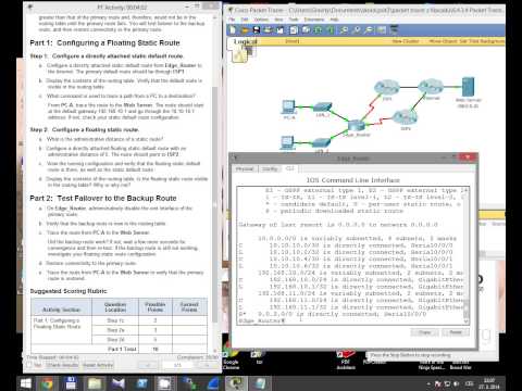 CCNA 2 Packet Tracer Activity 6.4.3.4 solution