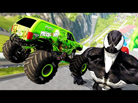 Crazy truck With High Jump Crashed By Venom And Gorilla -BeamNG.Drive