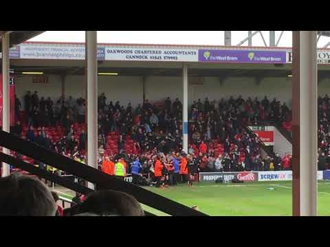 Barnsley fans reaction after scoring in 93rd minute against Walsall pitch invasion and smoke