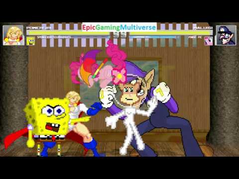 Power Girl And SquarePants SpongeBob VS Waluigi And Pinkie Pie In A MUGEN Match / Battle / Fight