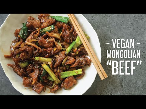 Vegan Mongolian "Beef" -- soy chunks in a sweet soy glaze, inspired by P.F. Chang's!