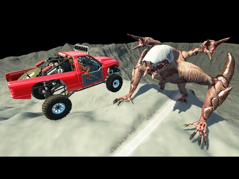 Offroad Cars Jumping Over The Giant Alien Monster - Beamng Drive