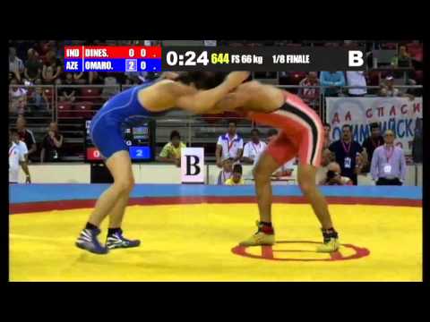 WWJC2013 / Hajimurad Omarov - Dinesh Kumar (IND) - FS 66 kg - 1/8 final