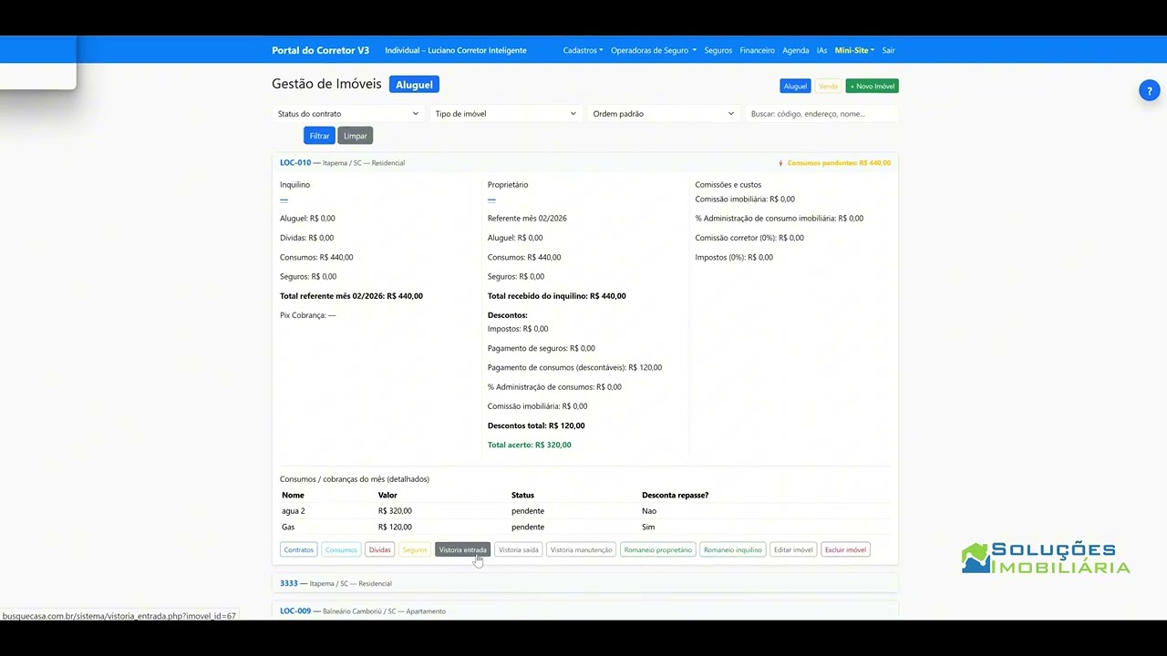 Vídeo Dashboard do Sistema