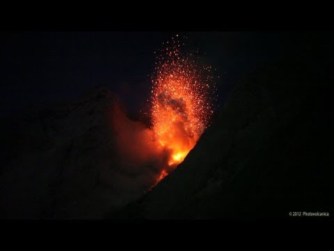 Volcanic Fireworks - Spectacular Explosive Eruption of Batu Tara Volcano in Moonlight, 2012.