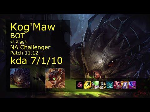 Kog'Maw ADC vs Ziggs - NA Challenger 7/1/10 Patch 11.12 Gameplay