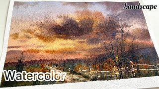 Watercolor landscape painting process