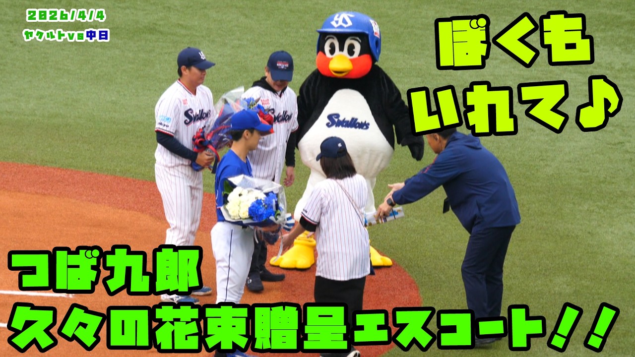 つば九郎　久々の花束贈呈エスコート！！　2026/4/4 vs中日