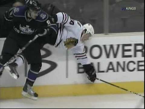Drew Doughty hipchecks Jack Skille