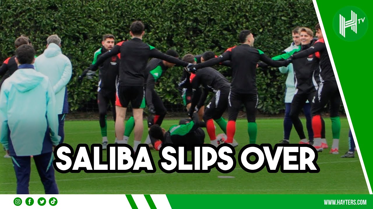 Saliba FALLS OVER in training as Arsenal prepare for Girona clash