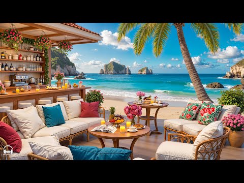 Smooth Jazz Music at Seaside Coffee Shop Ambience 🌊 Relaxing Bossa Nova & Ocean Waves for Good Moods