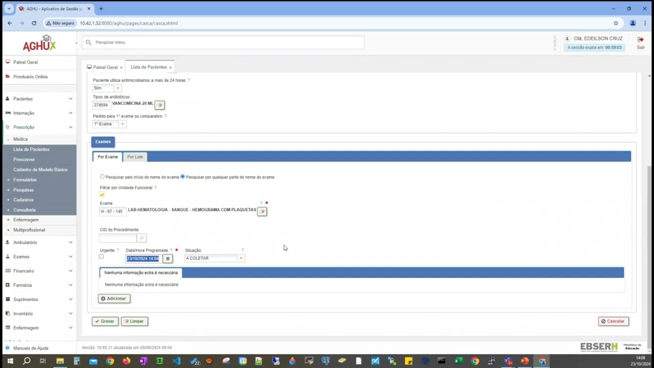 Treinamento Continuado do Sistema AGHUX - Módulo Exames de Análise Clinica (3ª Turma)