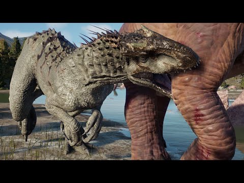 Indominus Rex vs All Sauropods - Jurassic World Evolution 2 (4K 6OFPS)