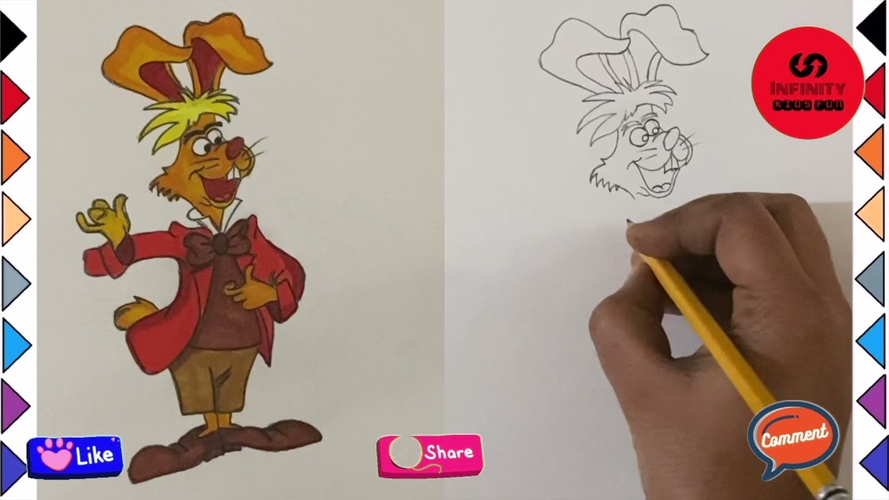 Draw March hare from  Alice's Adventures in Wonderland.