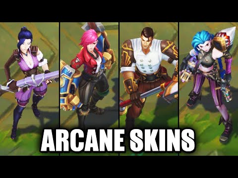 All Arcane Skins Spotlight Jinx Caitlyn Jayce Vi (League of Legends)