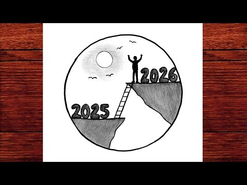 Happy New Year 2026 Drawing | Easy New Year Scenery Step by Step