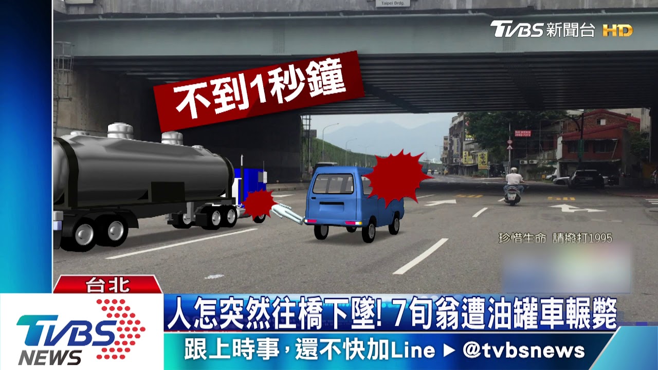 人怎突然往橋下墜！　7旬翁遭油罐車輾斃
