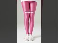 Shiny Metallic Pink Opaque Tights Pantyhose Nylon Stockings Legs White Sneakers Girl Model