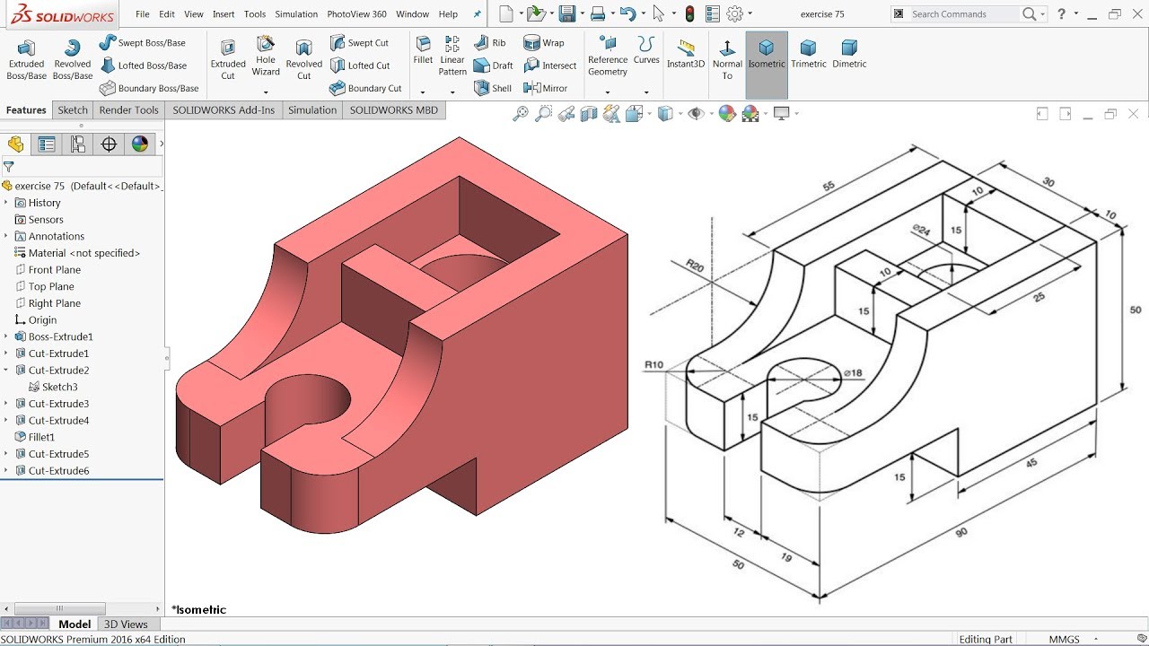 SolidWorks Tutorial for beginners Exercise 75