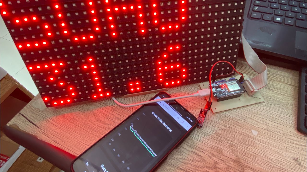 Monitoring Suhu dengan Realtime Grafik Webserver Penampil P10 Esp32 + Sensor suhu DS18b20