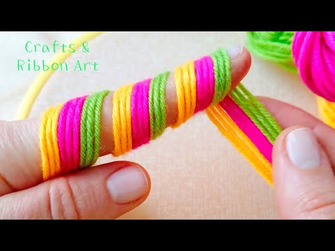 It's so Cute 🌺💖 Superb Woolen Flower Craft Idea with Finger - Hand Embroidery Amazing Flower Design