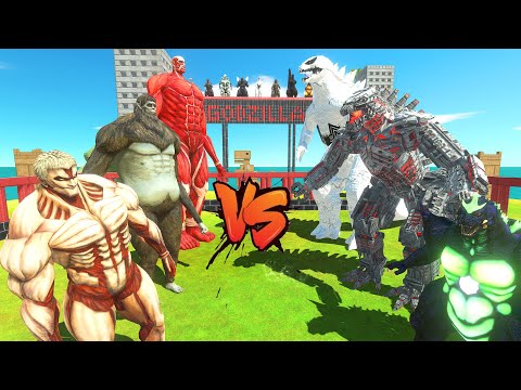 Titan Monster War - Team Colossal Titan vs Team The King Godzilla - Animal Revolt Battle Simulator