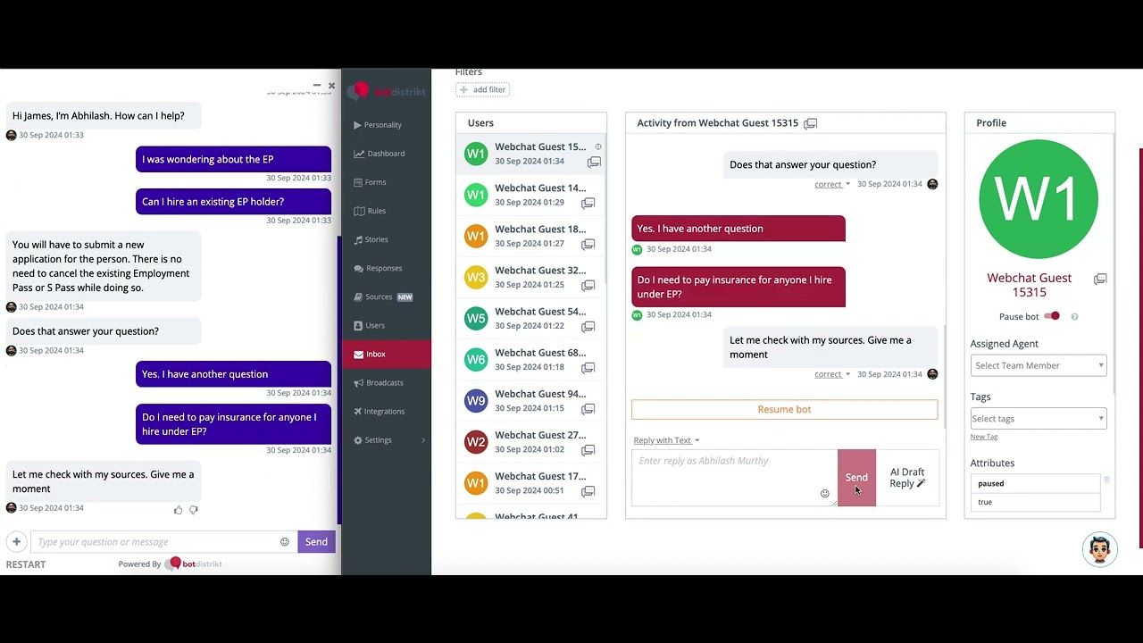 BotDistrikt AI Draft for Live Agents