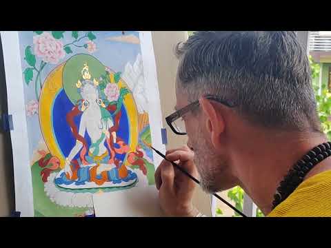 Thangka Painting of White Tara. Thomas Edwards. Daramsala India
