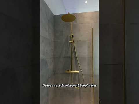 Vidéo: Paroi de douche fixe dorée 100 cm  x 200 cm GOLDY - Verre 8 mm