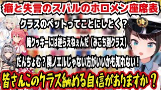 癖と失言のスバルのホロメン座席表 クラスのペットってことにしとく? クッキーに逆らえないんだ(みこち別クラス) だんちょむ?隣ノエルじゃない方がいいかもしれない!【ホロライブ/大空スバル】