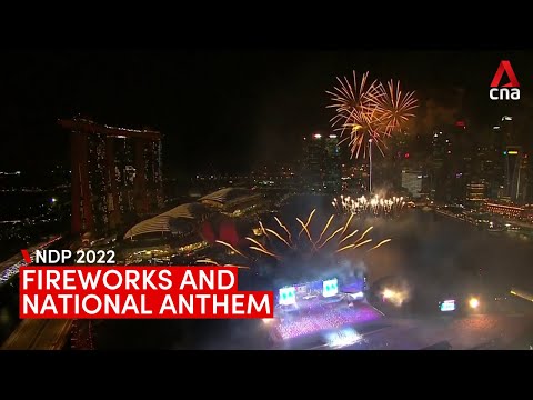 NDP 2022 fireworks go off as audience sings the Singapore national anthem