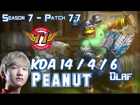 SKT T1 Peanut OLAF vs GRAGAS Jungle - Patch 7.7 KR Ranked