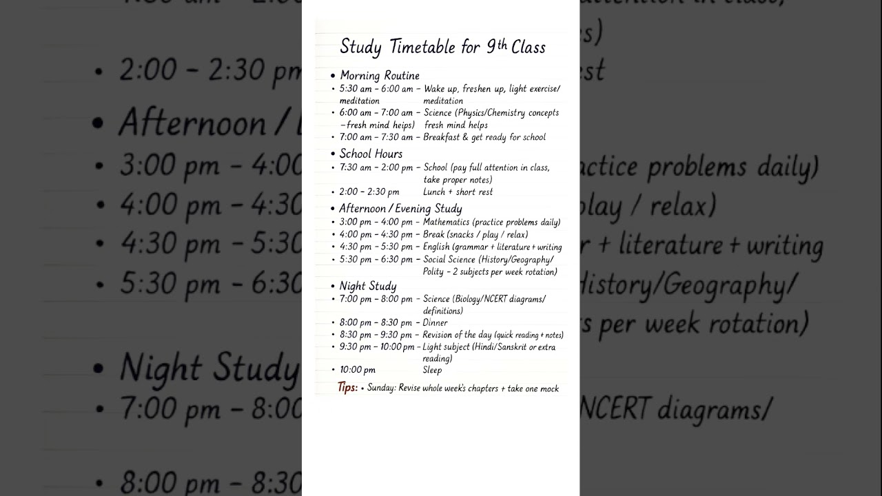 Best Study Timetable for Class 9 Students | Daily Routine for Success 📚✨