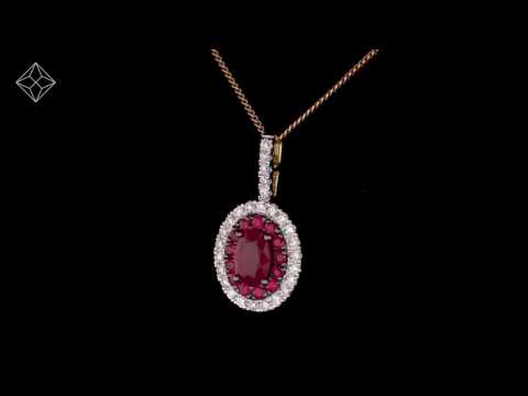 Ruby and Diamond Oval Halo Necklace in 18K Gold Version - Asteria Collection - FR43 T