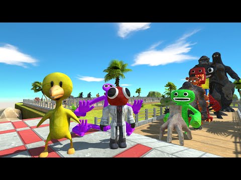 X3 Rainbow Friends Yellow,Red,Purple vs Godzilla OASIS DEATH RUN - Animal Revolt Battle Simulator
