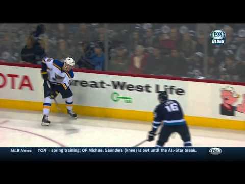 Linesman gets mugged on faceoff. St. Louis Blues vs Winnipeg Jets Feb 26 2015 NHL