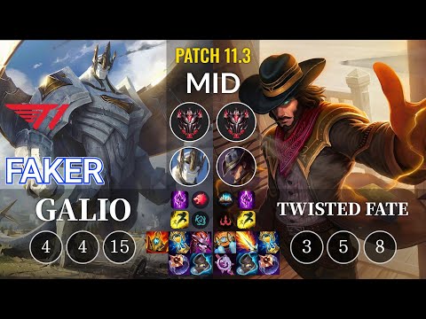 T1 Faker Galio vs Twisted Fate Mid - KR Patch 11.3