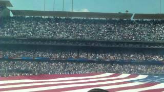 LeAnn Rimes sings the National Anthem at Dodger Stadium on Opening Day 2010