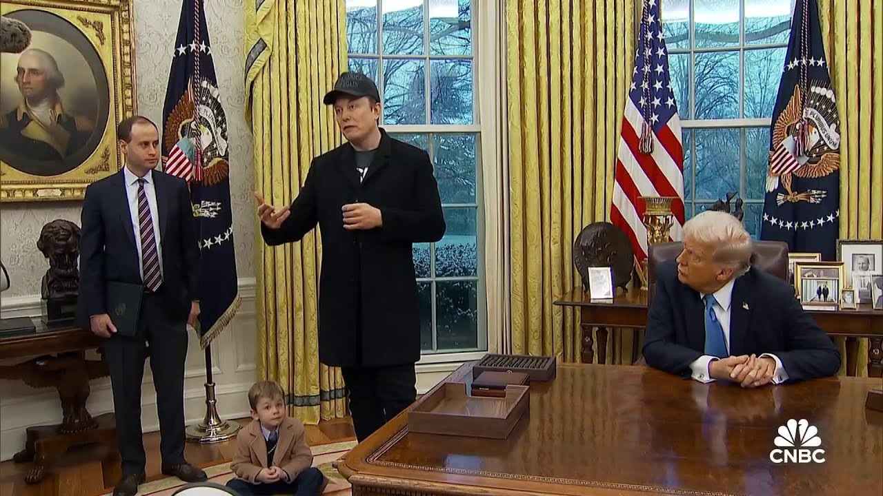 Elon Musk's joins Pres. Trump in Oval Office to speak with press