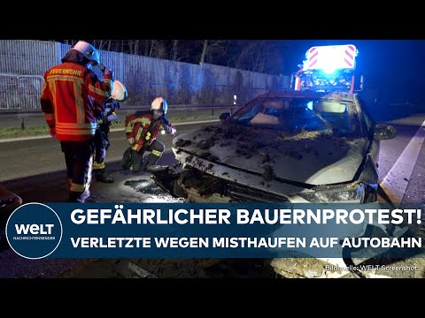 BAUERN BLOCKIEREN BERLIN: Misthaufen auf der Autobahn! Protestaktion verursacht mehrere Unfälle