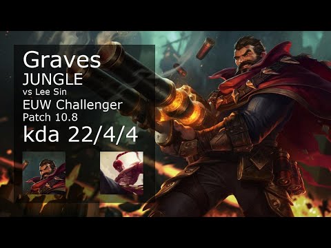 Graves vs Lee Sin Jungle - EUW Challenger 22/4/4 Patch 10.8 Gameplay