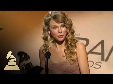 Taylor Swift accepting her first GRAMMY Award for Best Female Country Vocal Performance | GRAMMYs